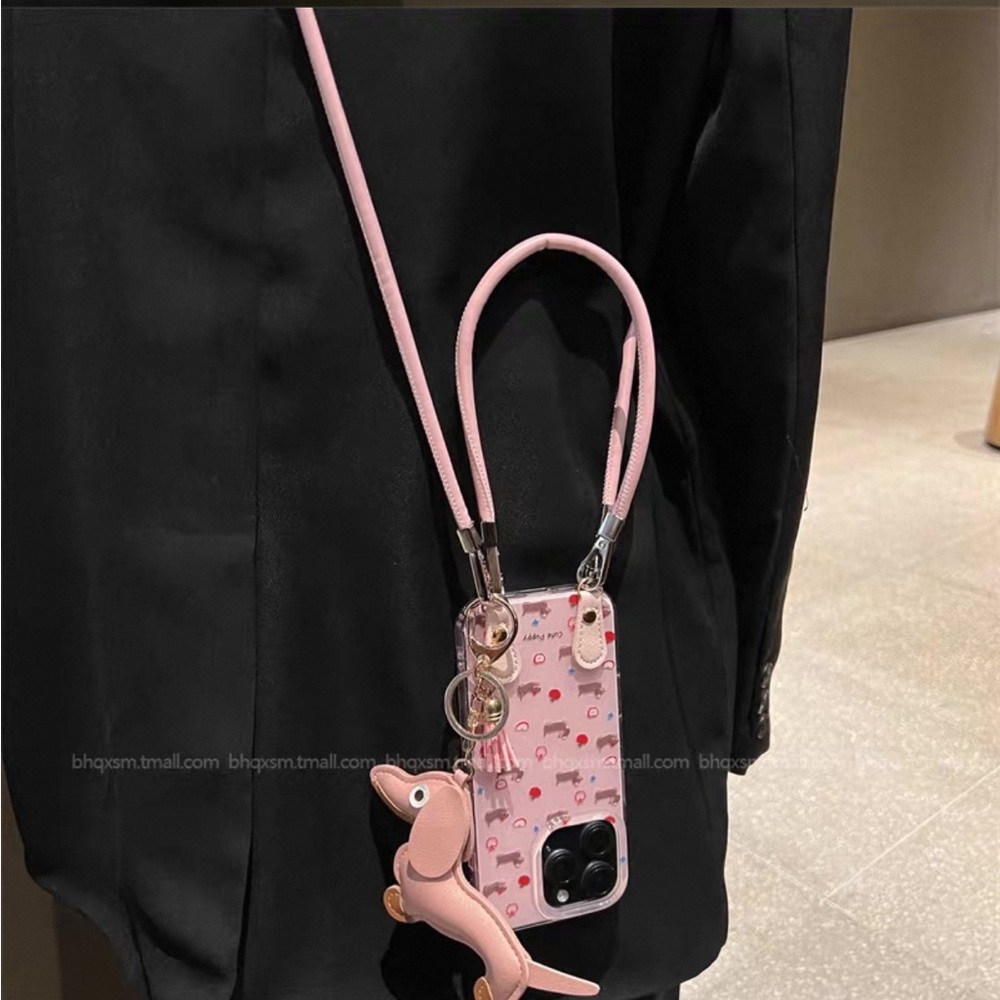Pink Dachshund iPhone 13 Case with Strap